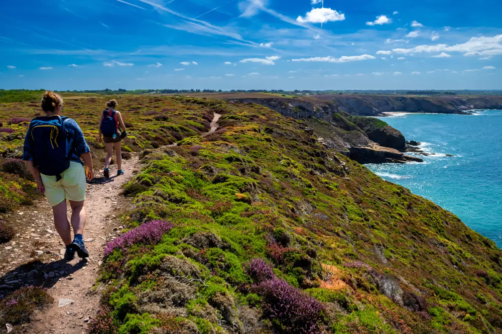 Promeneurs sur le GR34 du côté du cap Fréhel, en été.
